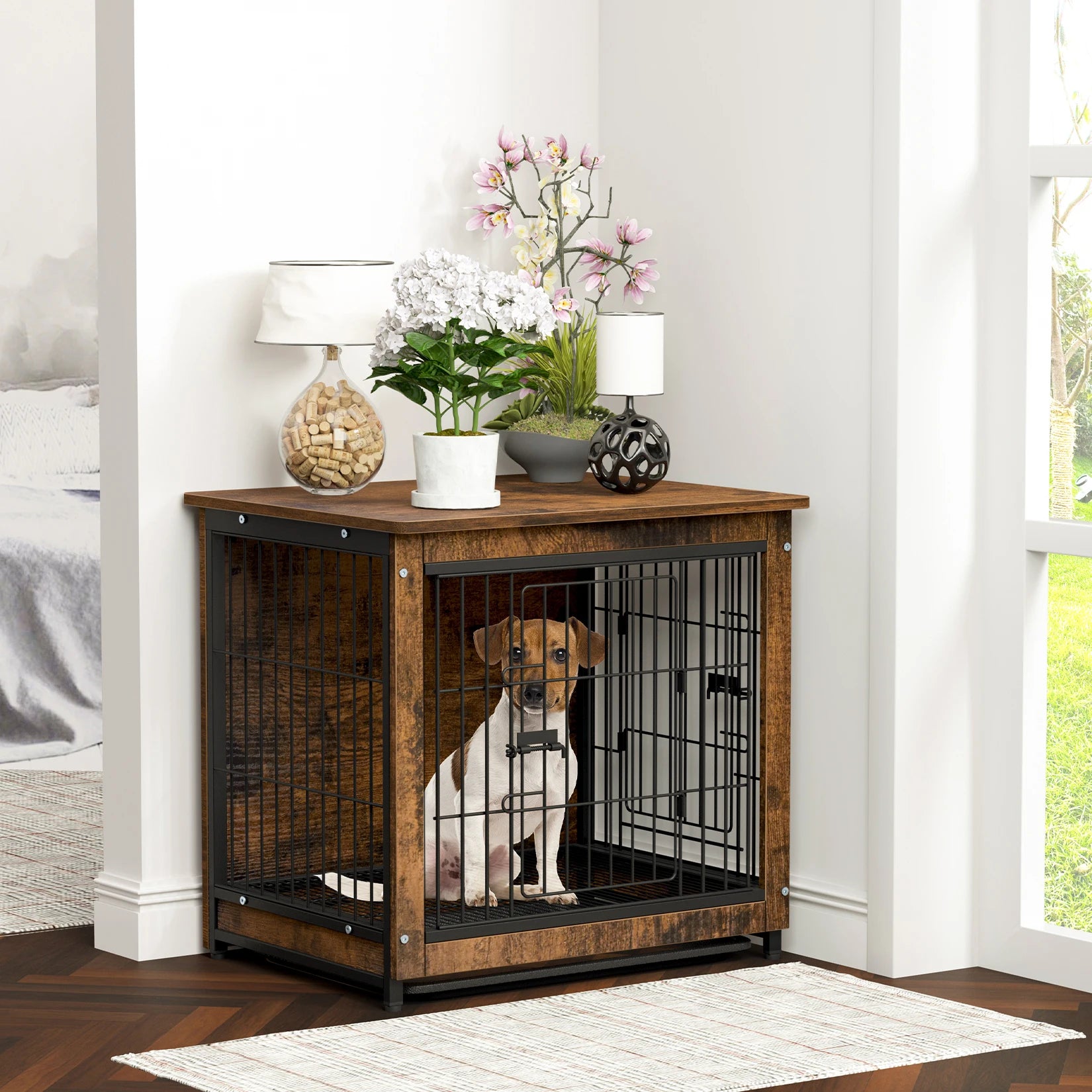 Wooden Vintage Dog Cage End Table