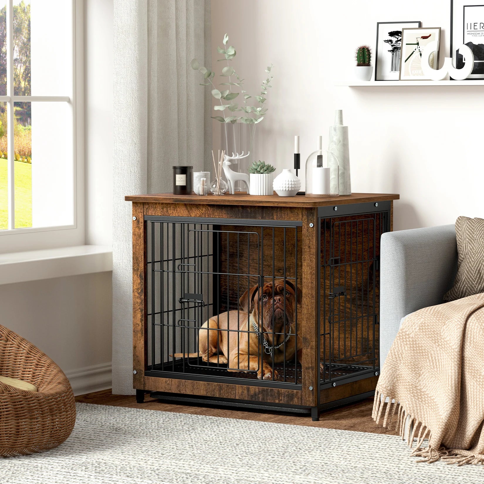 Wooden Vintage Dog Cage End Table