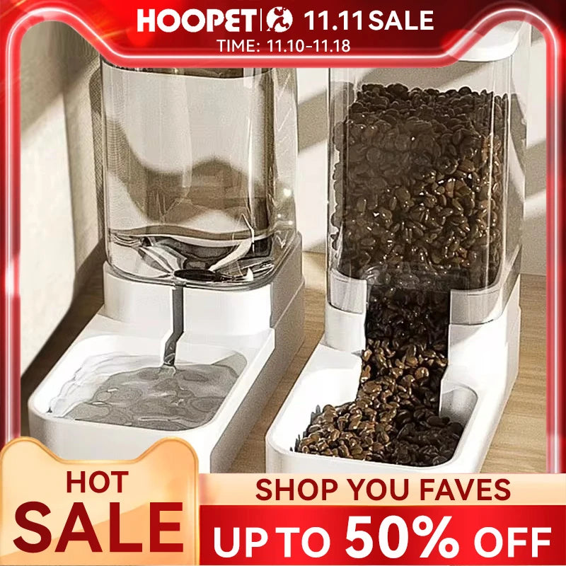 HOOPET Automatic Pet Feeder and Water Bowl - Transparent Food Storage Dispenser for Dogs and Cats