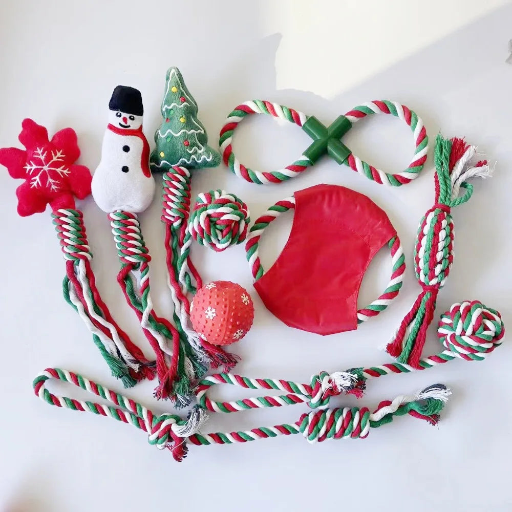 Interactive Christmas  Cotton Rope Knot Pet Toy