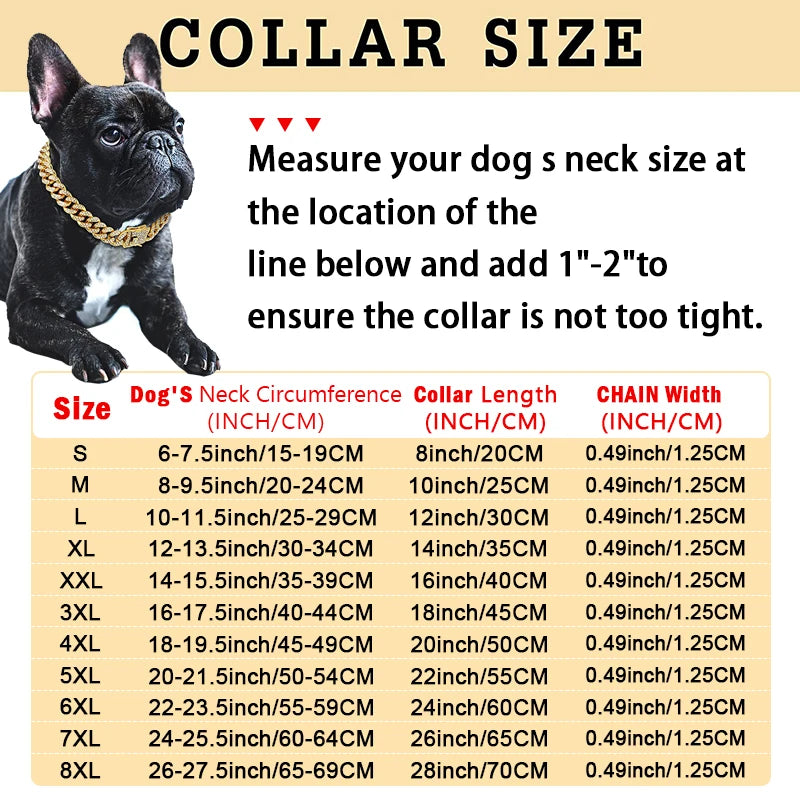 Dog Chain Diamond Cuban Collar - Metal Chain Walking Collar with Secure Buckle, Pet Cat Cuban Jewelry Accessories