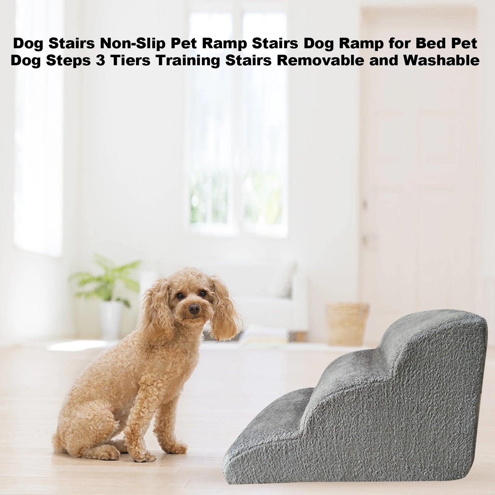 Non-Slip Pet Ramp Stairs - 3-Tier Dog Steps for Beds and Furniture