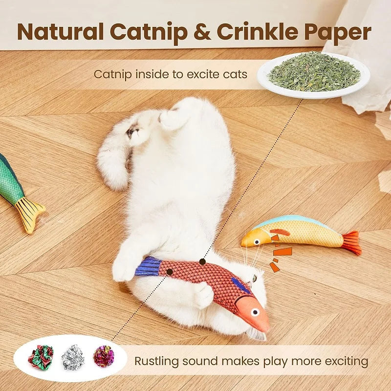 Catnip 3D Simulation Fish Toy - Interactive Sounding Plush Goldfish for Cats