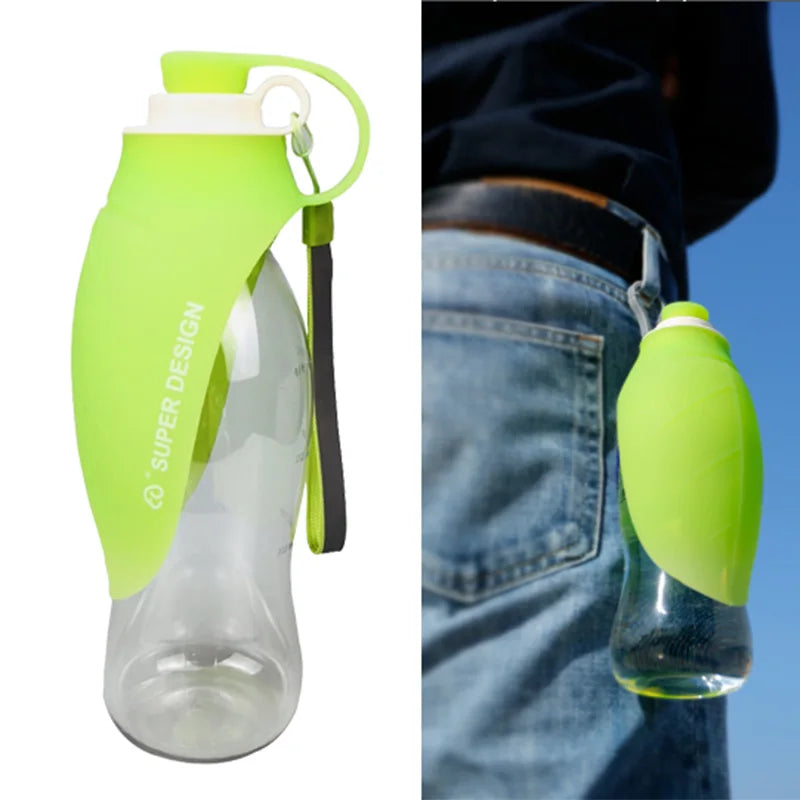 580ml Portable Pet Dog Water Bottle with Soft Silicone Leaf Design