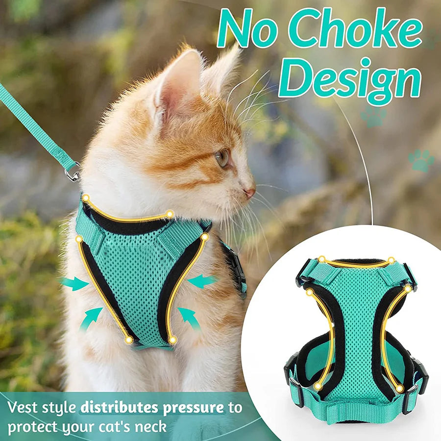 Escape Proof Soft Adjustable Vest Harnesses for Cats