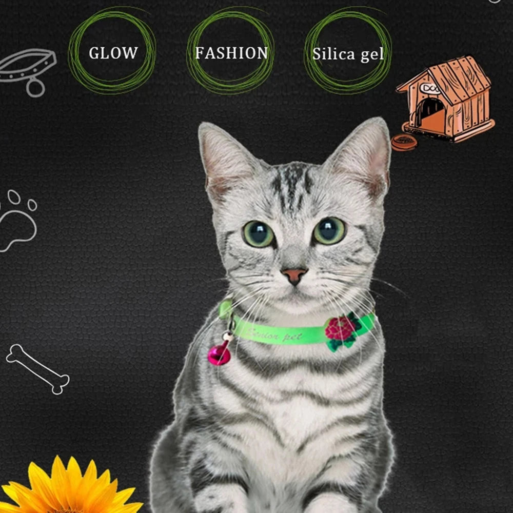 Glowing Small Dog /Cat Collar Anti-Loss Fluorescent Silicone Cat Bell Collar