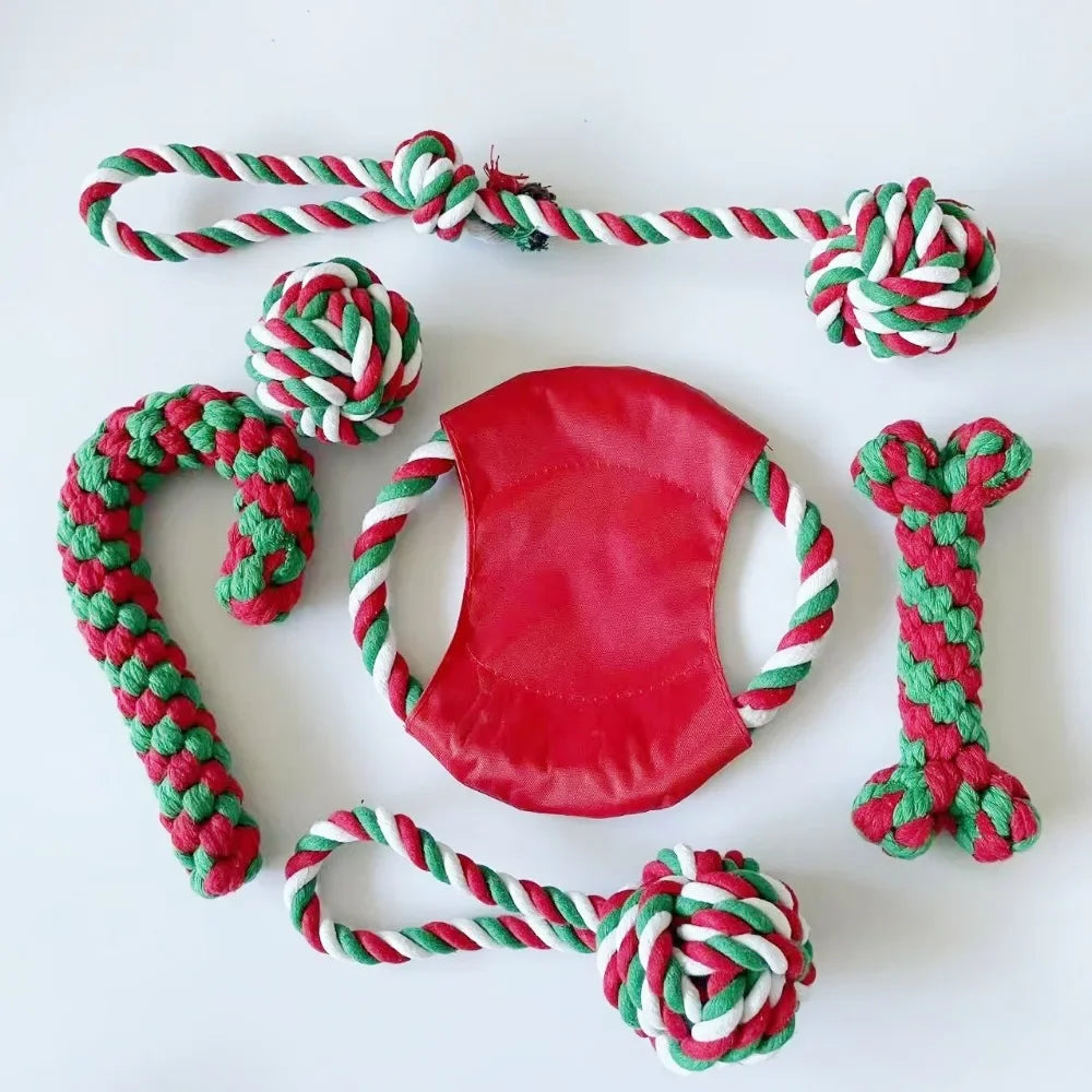 Interactive Christmas  Cotton Rope Knot Pet Toy