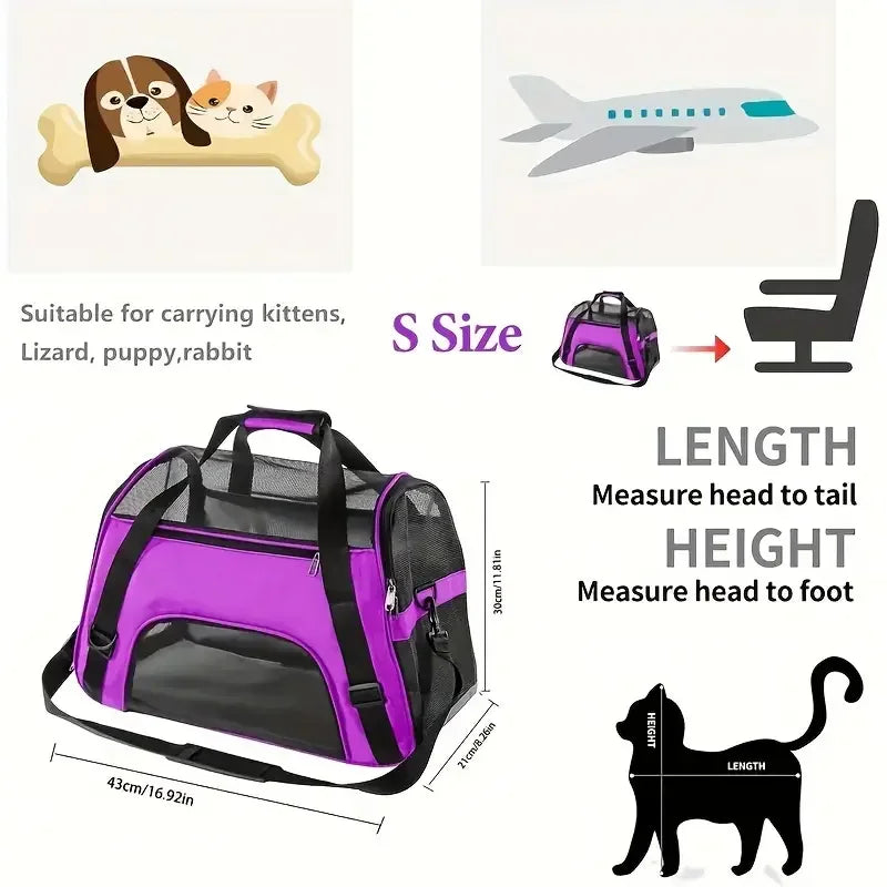 Dog & Cat Carrier Bag - Breathable Travel Handbag for Small Pets