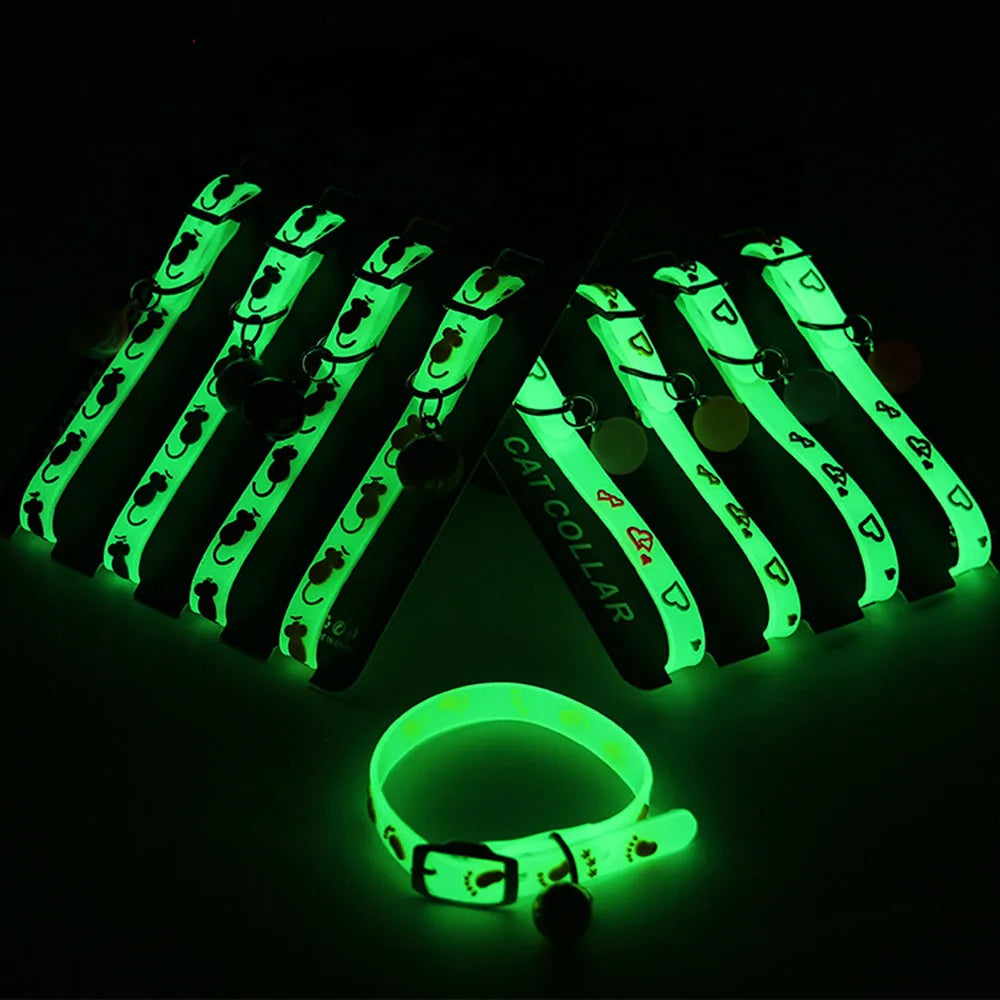 Glowing Small Dog /Cat Collar Anti-Loss Fluorescent Silicone Cat Bell Collar