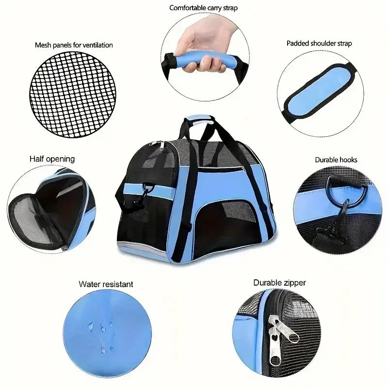 Dog & Cat Carrier Bag - Breathable Travel Handbag for Small Pets