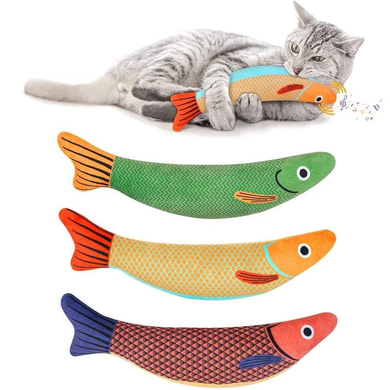 Catnip 3D Simulation Fish Toy - Interactive Sounding Plush Goldfish for Cats