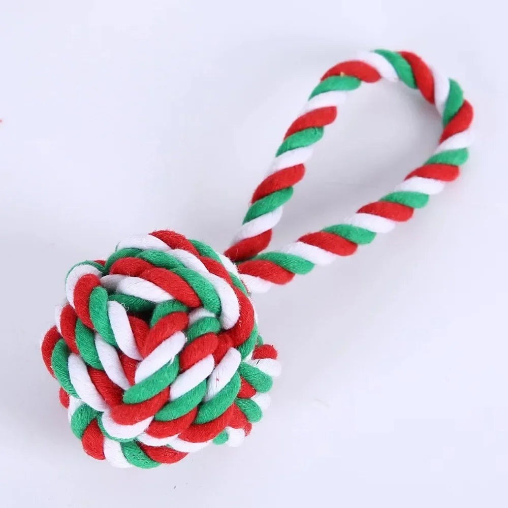 Interactive Christmas  Cotton Rope Knot Pet Toy