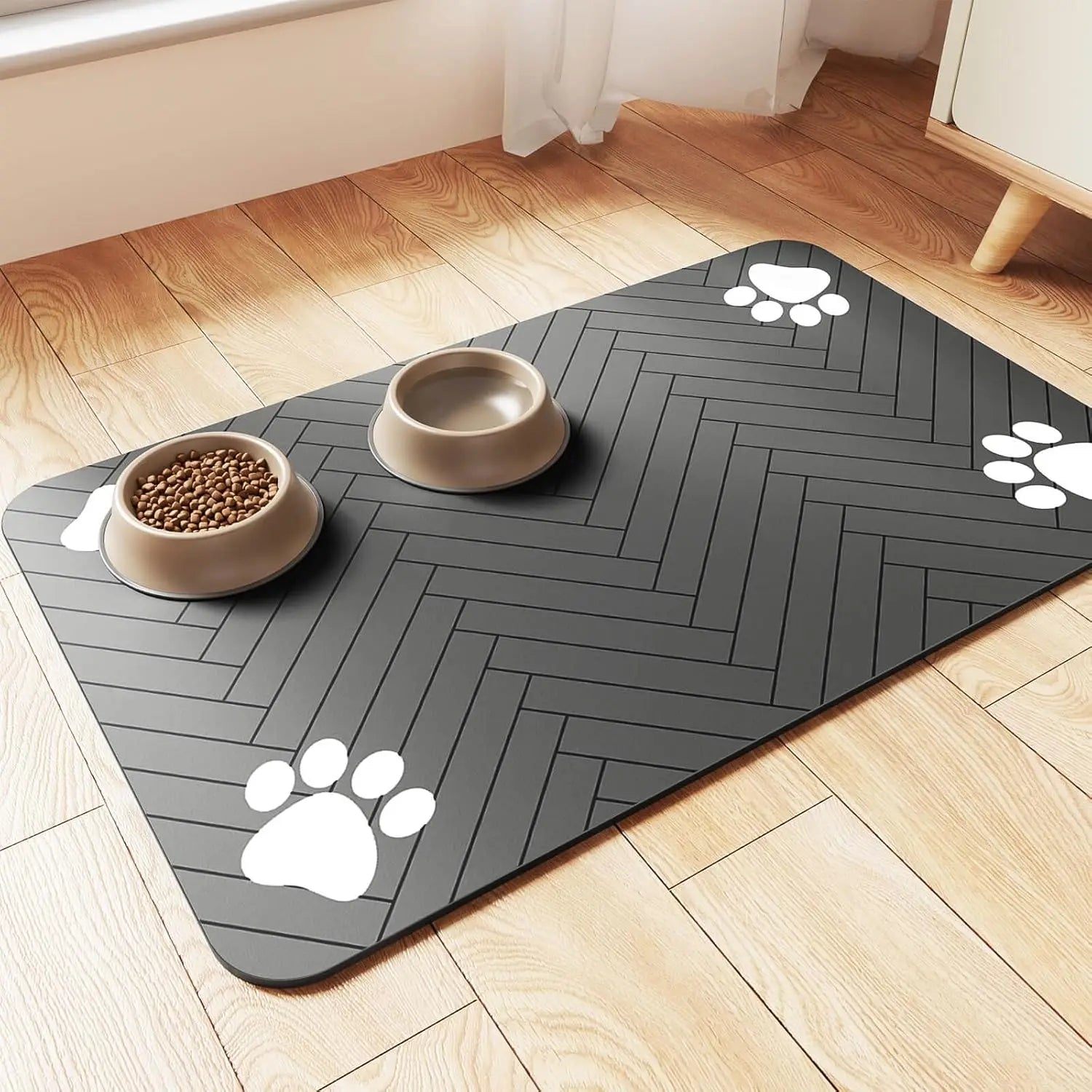 Pet Feeding Mat - Absorbent Placemat with Waterproof Backing for Food and Water Bowls