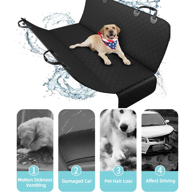 Waterproof Dog Car Seat Cover - Hammock-Style Pet Travel Carrier and Rear Seat Protector Mat