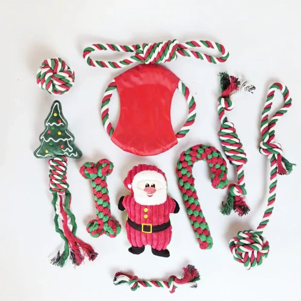 Interactive Christmas  Cotton Rope Knot Pet Toy