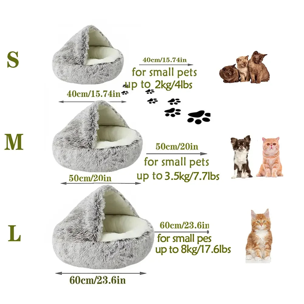 Cat Bed Round Plush Fluffy Hooded Cat Bed Cave - Cozy Doughnut Anti-Anxiety Bed for Indoor Cats and Small Dogs