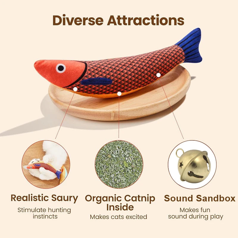 Catnip 3D Simulation Fish Toy - Interactive Sounding Plush Goldfish for Cats