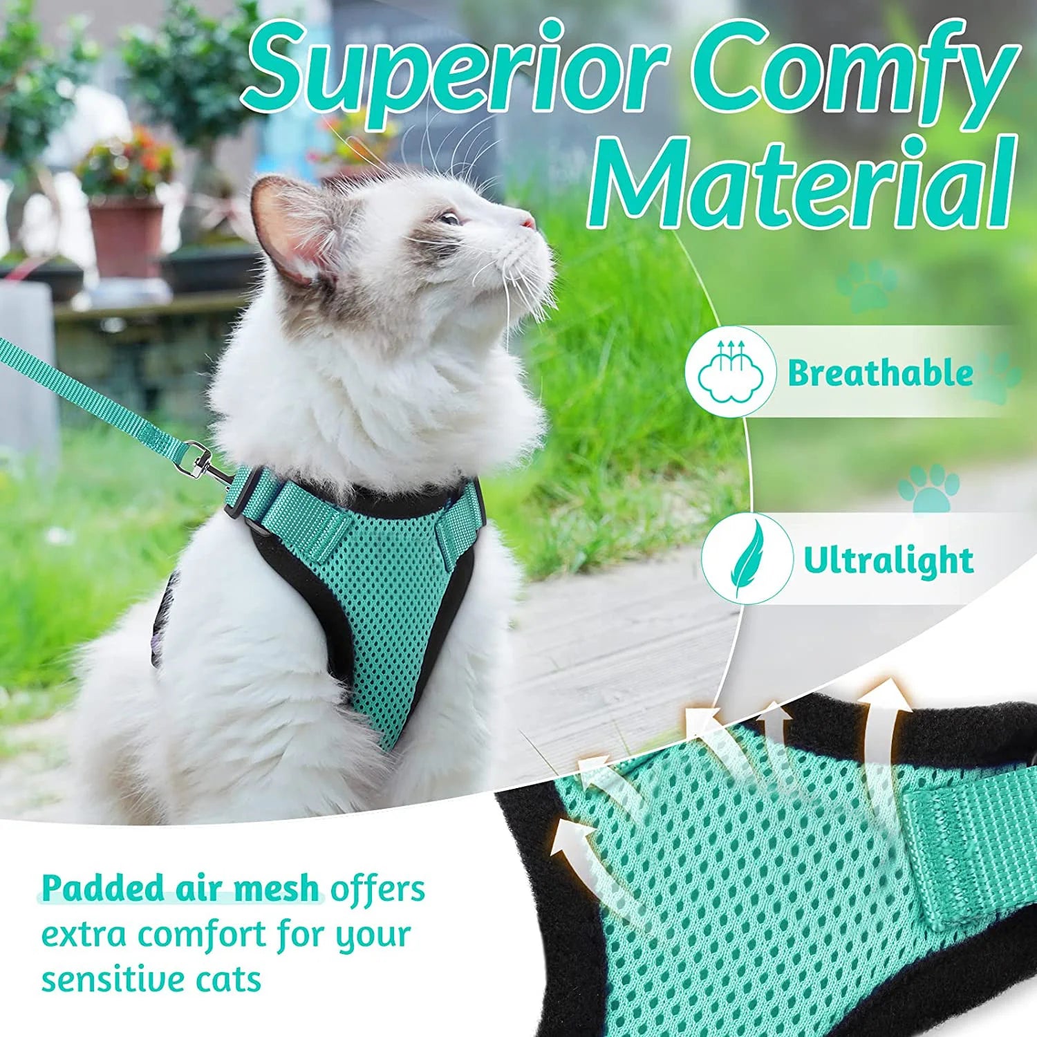 Escape Proof Soft Adjustable Vest Harnesses for Cats