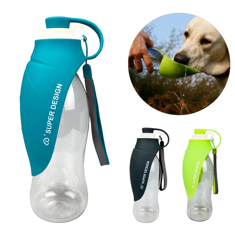 580ml Portable Pet Dog Water Bottle with Soft Silicone Leaf Design